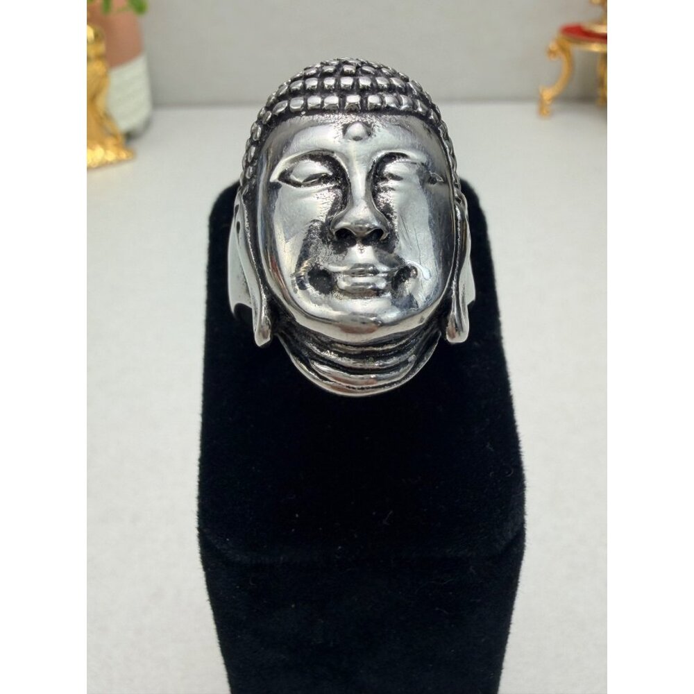 Stainless Steel Buddha Head Ring Meditation Spiritual Style Size 13.5 - Picture 9 of 10